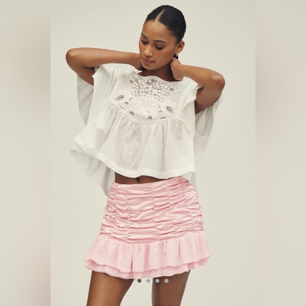 NWT MAEVE SATIN CHIFFON RUCHED MINI SKIRT - L - NWT